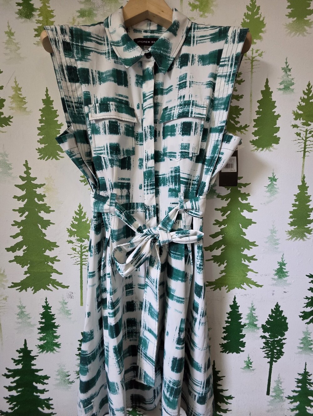 Andrew Marc Sleeveless Tie-Waist Shirt Dress